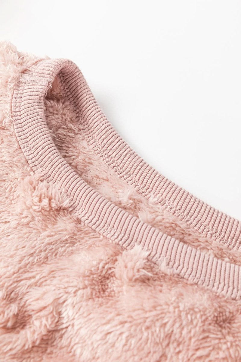 Light Pink Textured Leopard Fleece Loose Two Piece Lounge Set - Love Salve